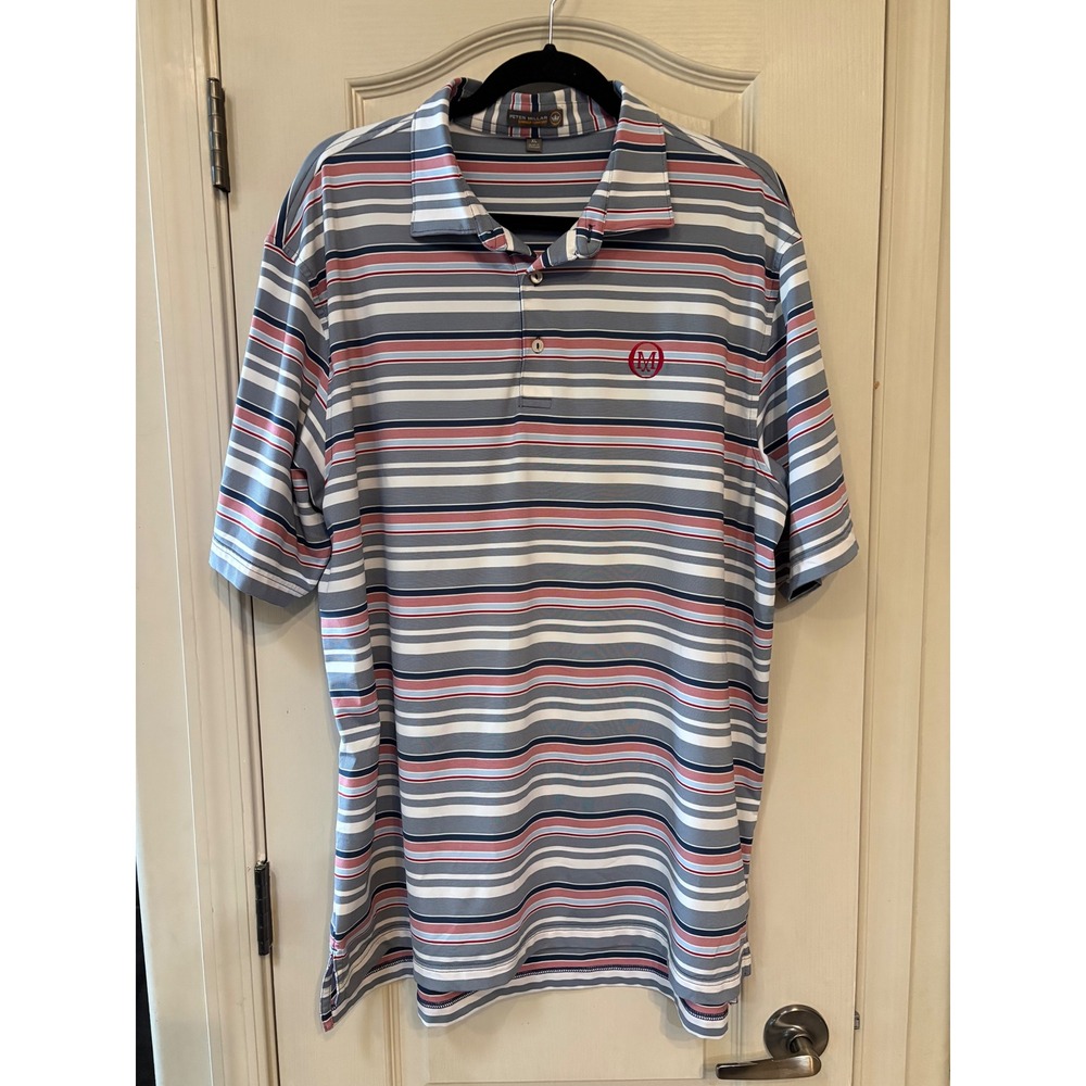 Peter Millar Summer Comfort XL Red White Blue Striped Golf Polo